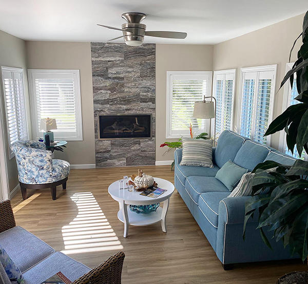 Beautiful plantation shutters in this Barrington living room!