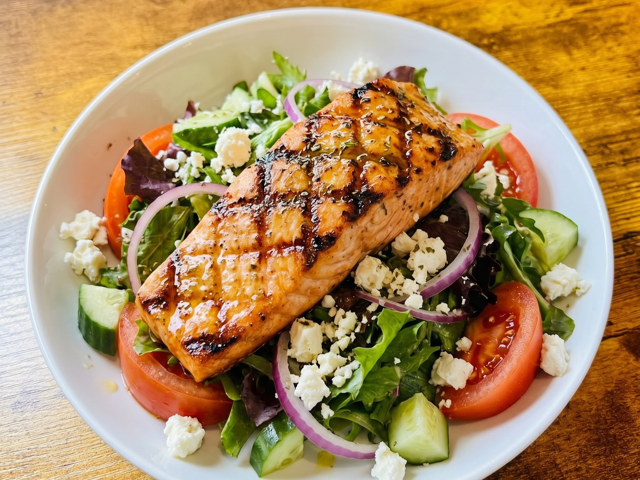 Greek Salad With Grill Salmon