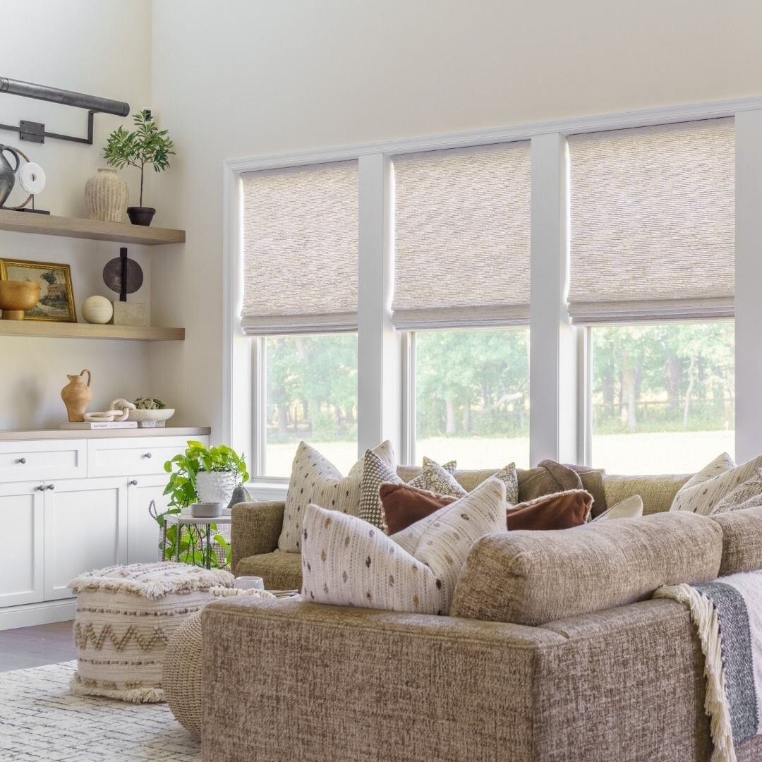 @thewindstormway selected custom woven wood shades from her local Budget Blinds that added the perfect touch of texture to the space.