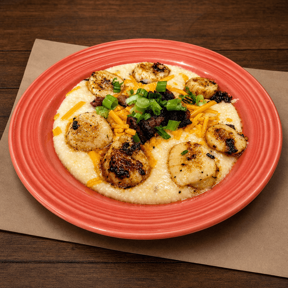 Cajun Scallops w/ Tasso Cheese Grits