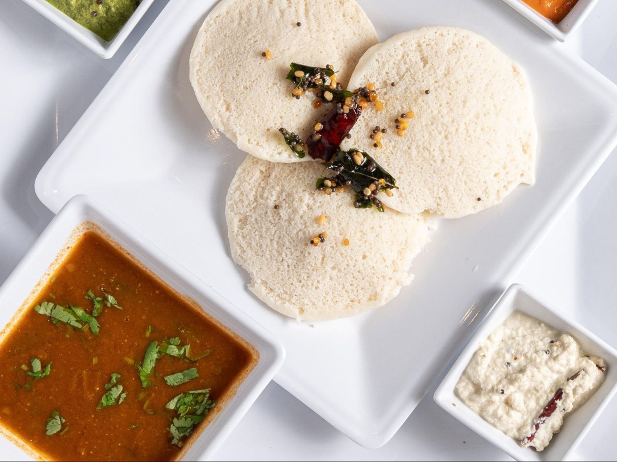 Plain Idli with Sambhar and Chutney