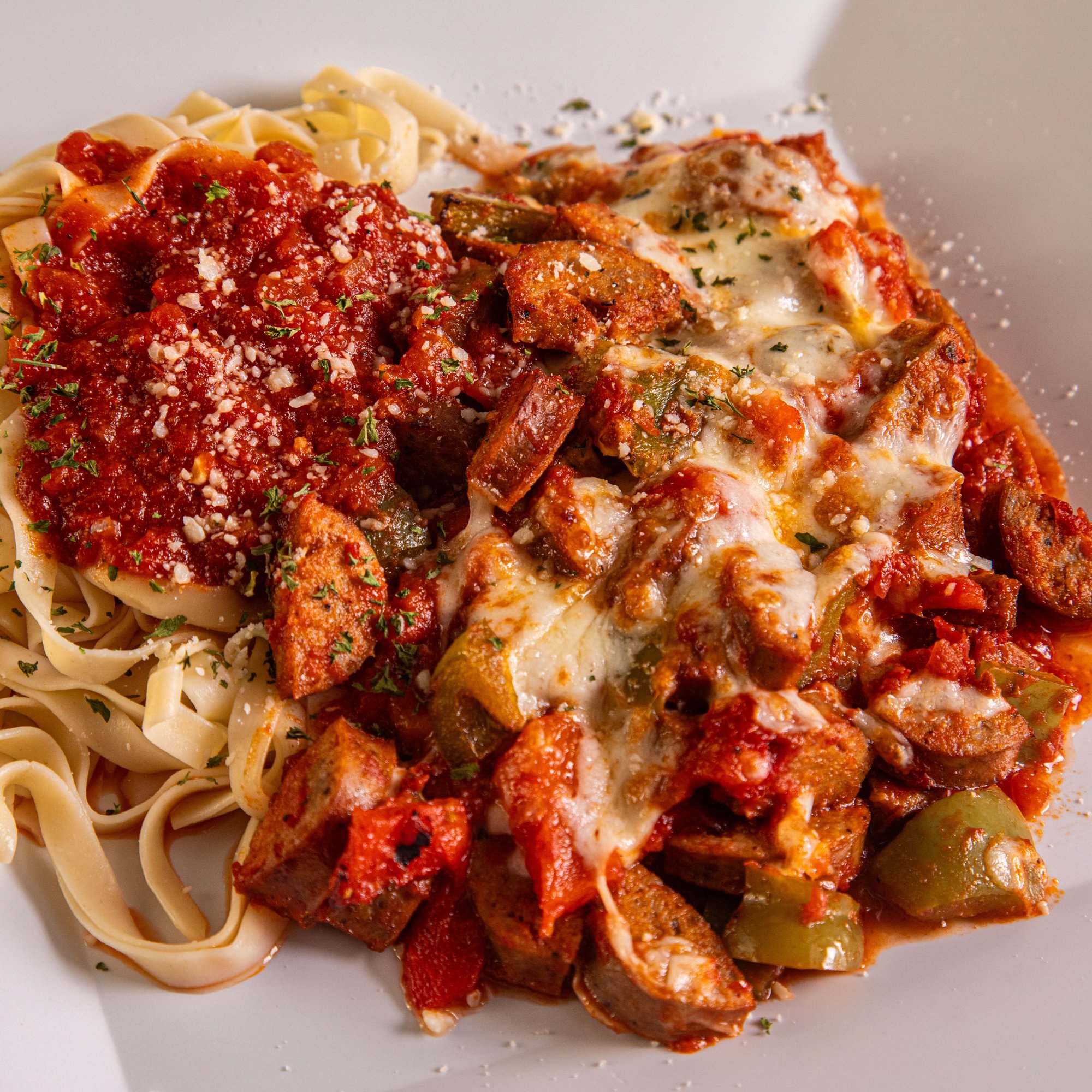 Sausage & Peppers Parmigiana