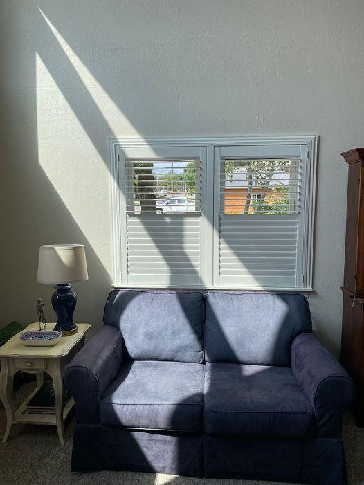 When you want to curl up with a good book, the light needs to be just right! Imagine enjoying the afternoon in this Mapleton, MN living room! And it's in part thanks to our Plantation Shutters!  BudgetBlindsMankato  PlantationShutters  ShutterAtTheBeauty  FreeConsultation  WindowWednesday  MapletonM