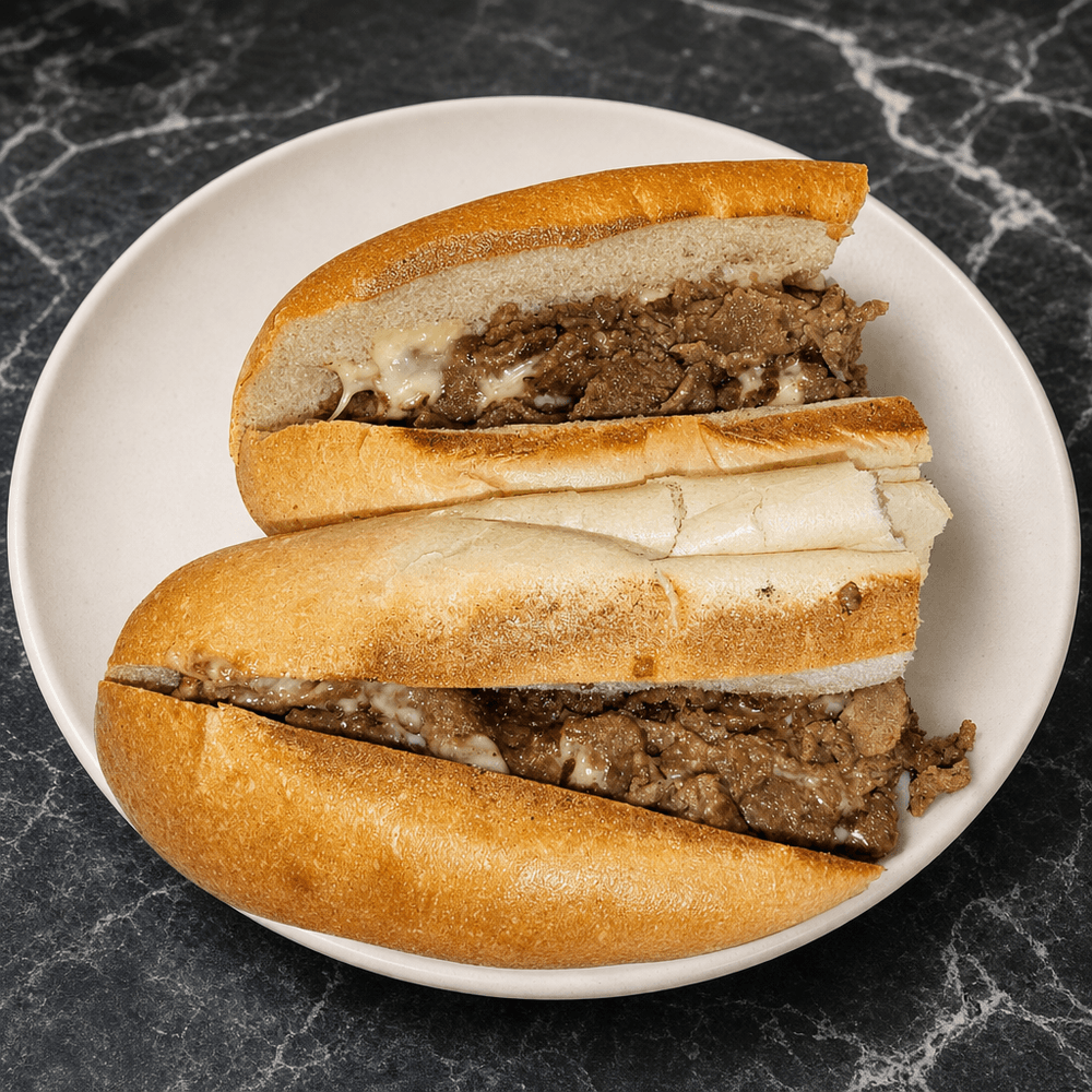Cheesesteak with sauce and onions