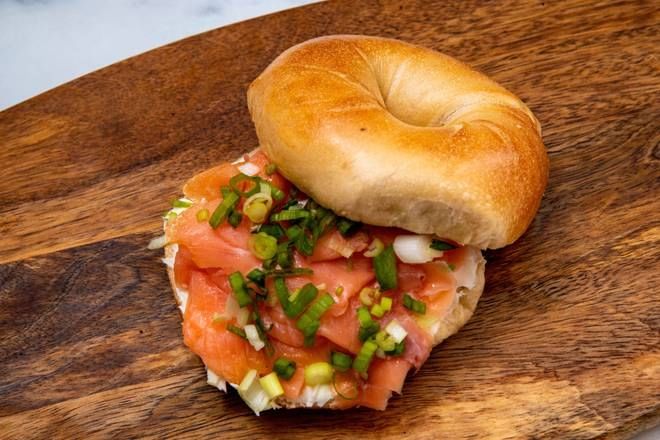 Sliced Lox with Flavored Cream Cheese on a Bagel