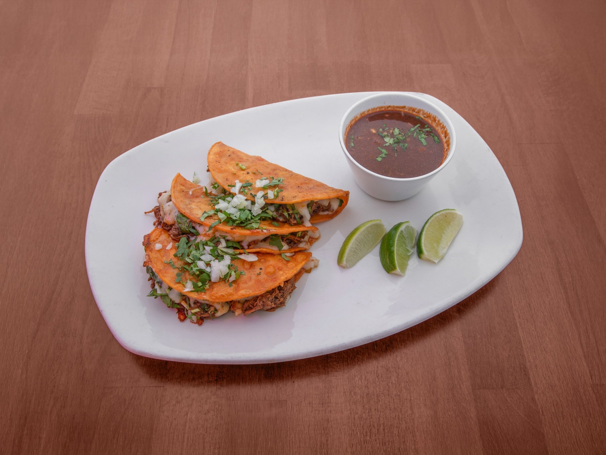 3 Pieces of Birria Quesadillas with Consomme