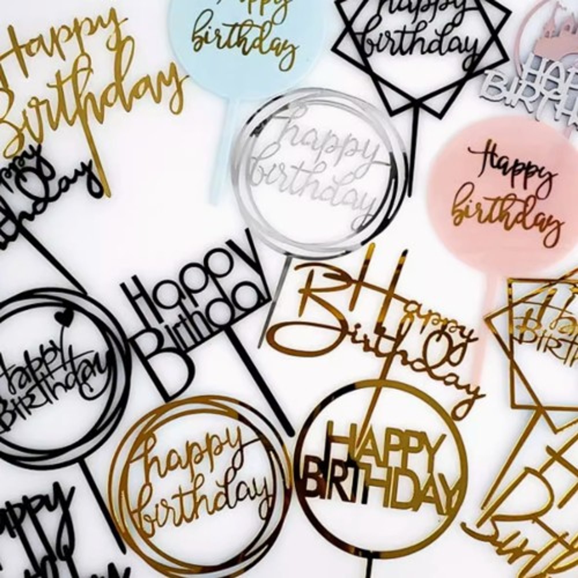 Happy Birthday Sign Cake Topper (生日快乐蛋糕插牌)