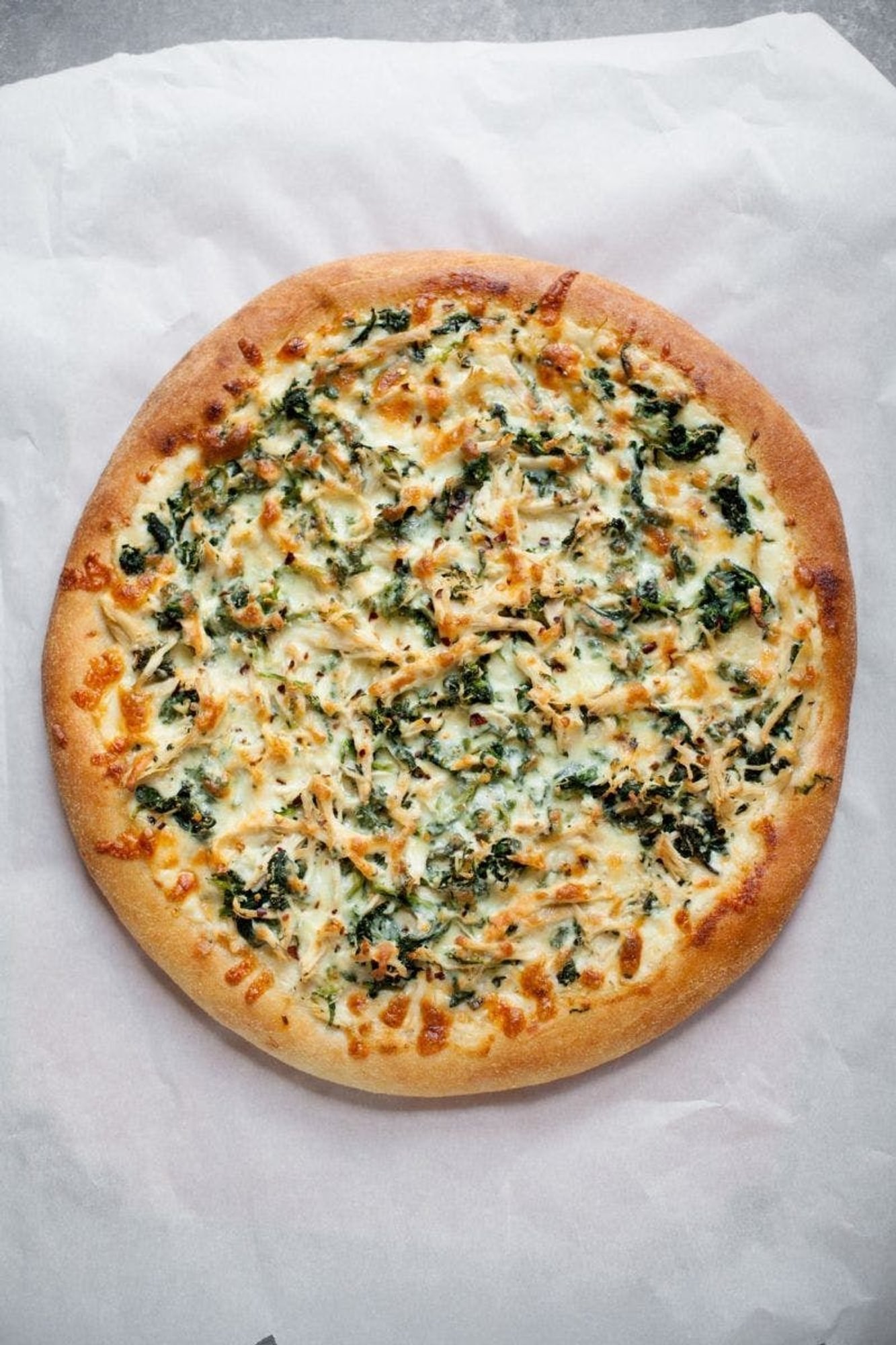 Spinach, Feta Cheese, Alfredo Pizza