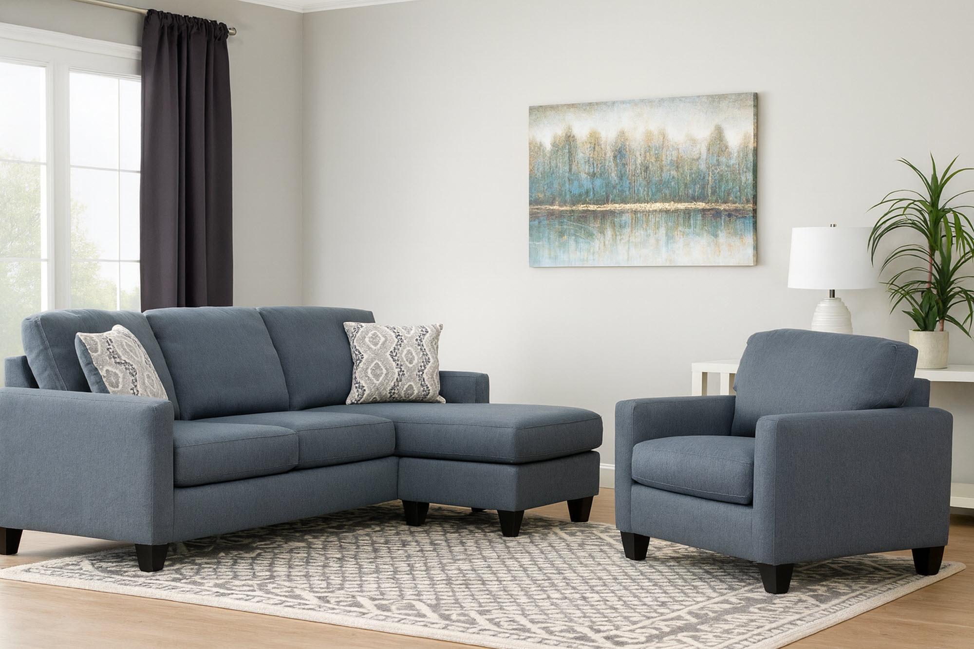 Sofa Chaise w/ Chair - Blue