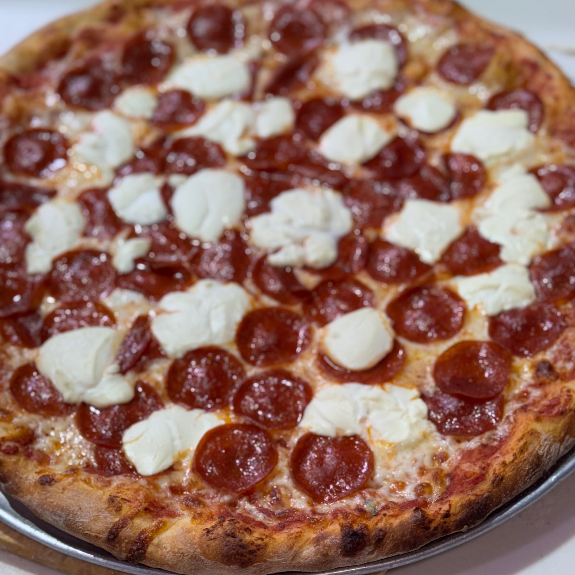 Pepperoni, Ricotta and Mikes Hot Honey Pizza