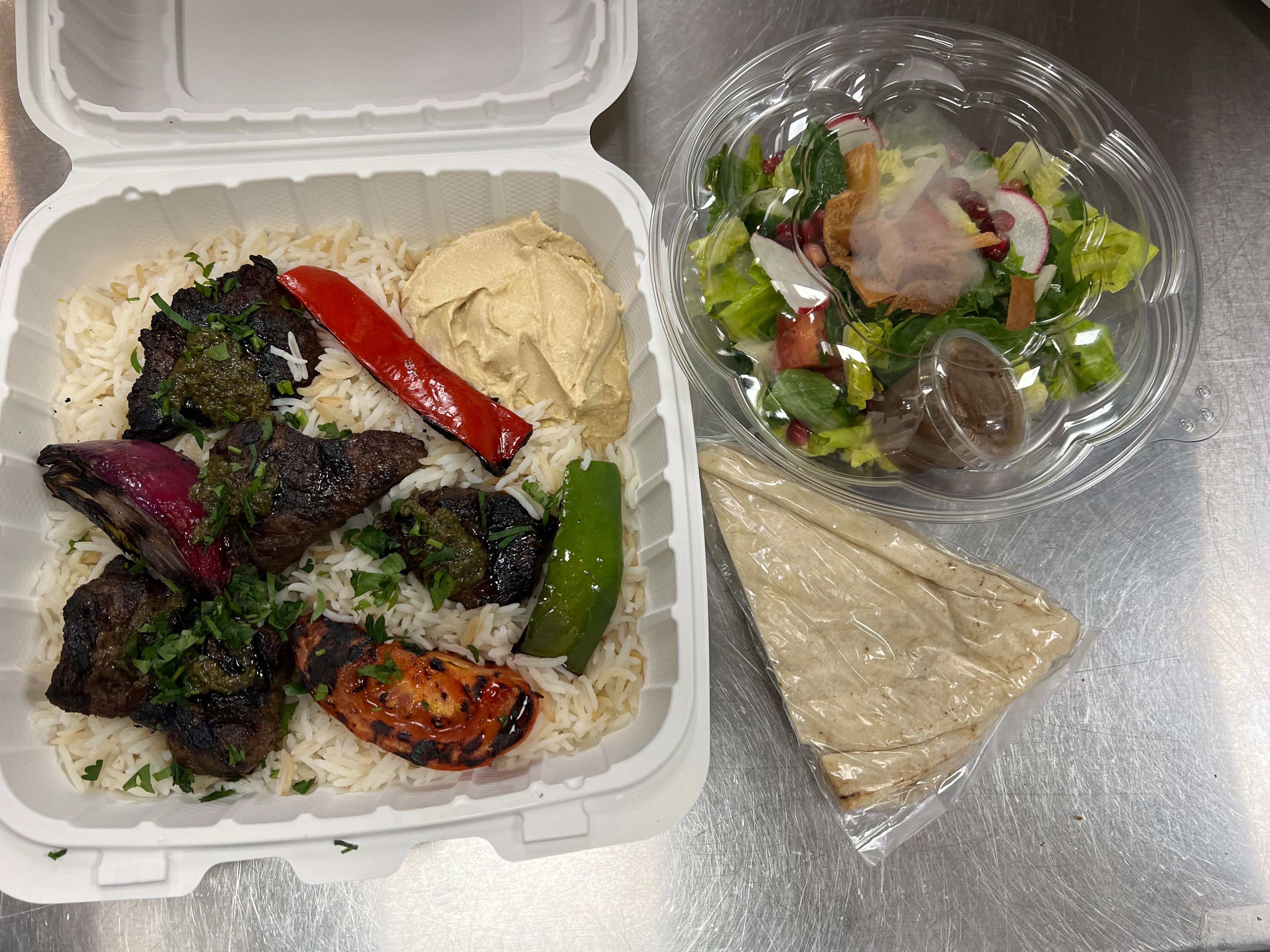 #5 Beef Kabob, Rice, Fattoush