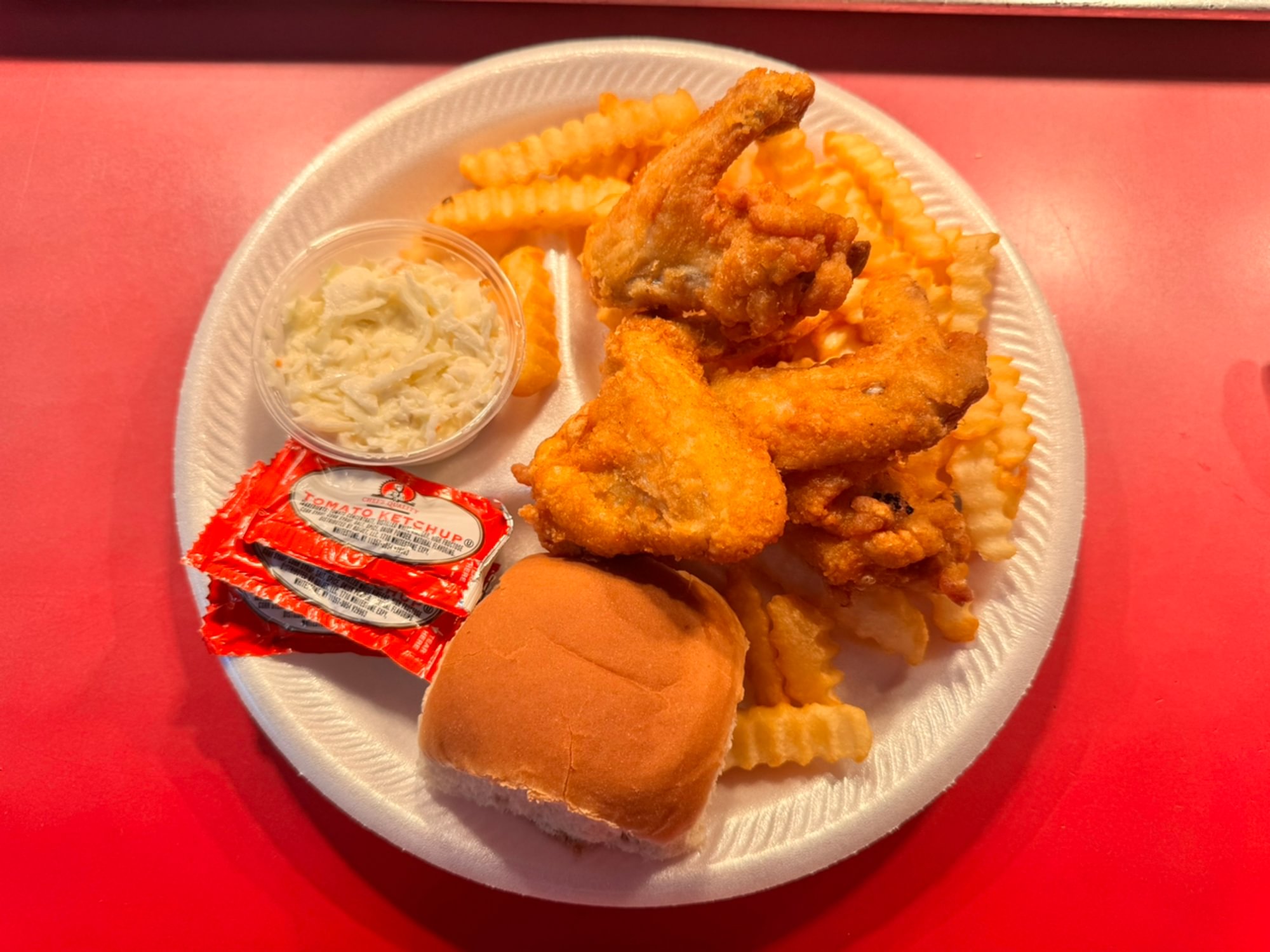 2 PC Whole Wing Dinner Includes Fries, Slaw & Roll