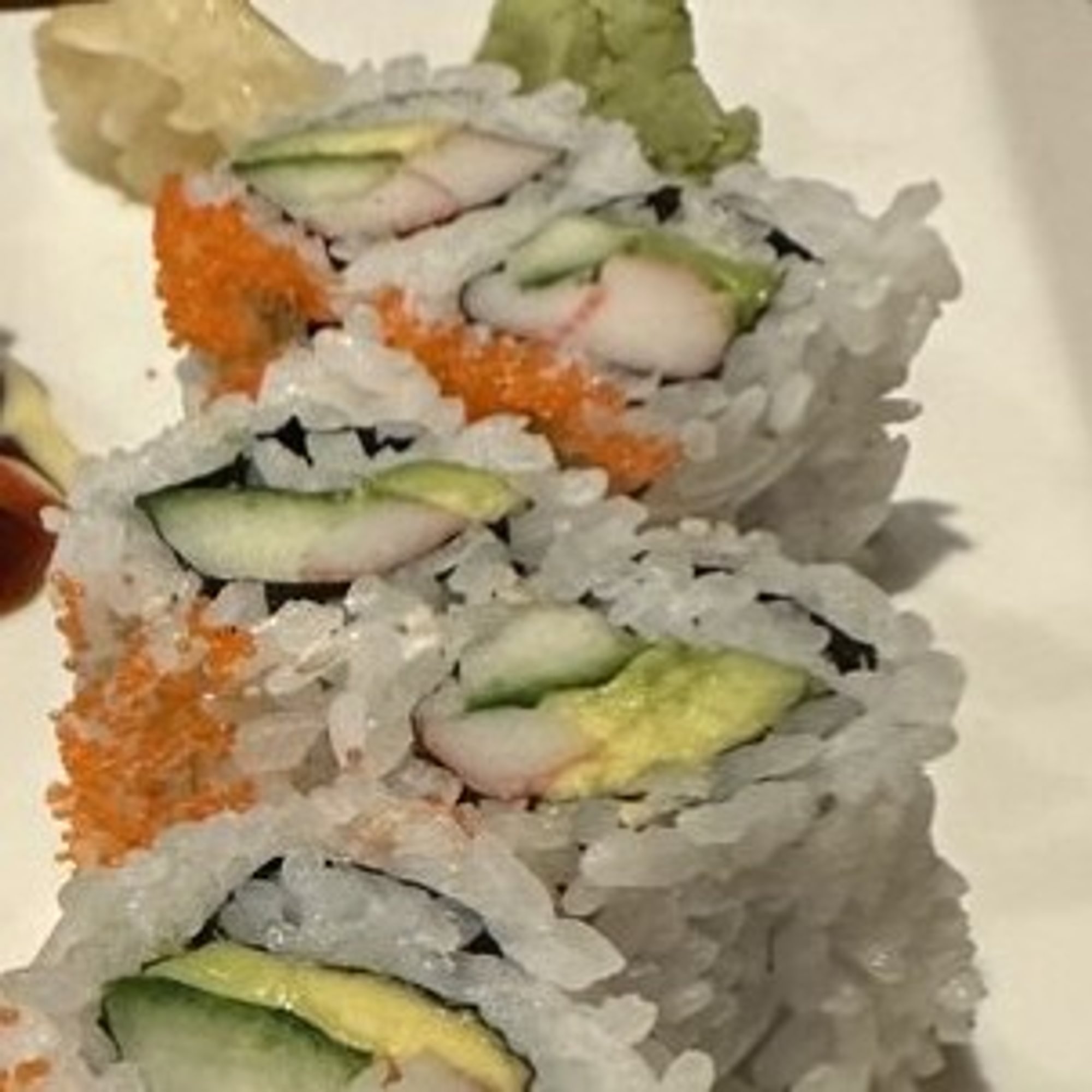 California Roll, Avocado, cucumber, crab stick, fish egg on top