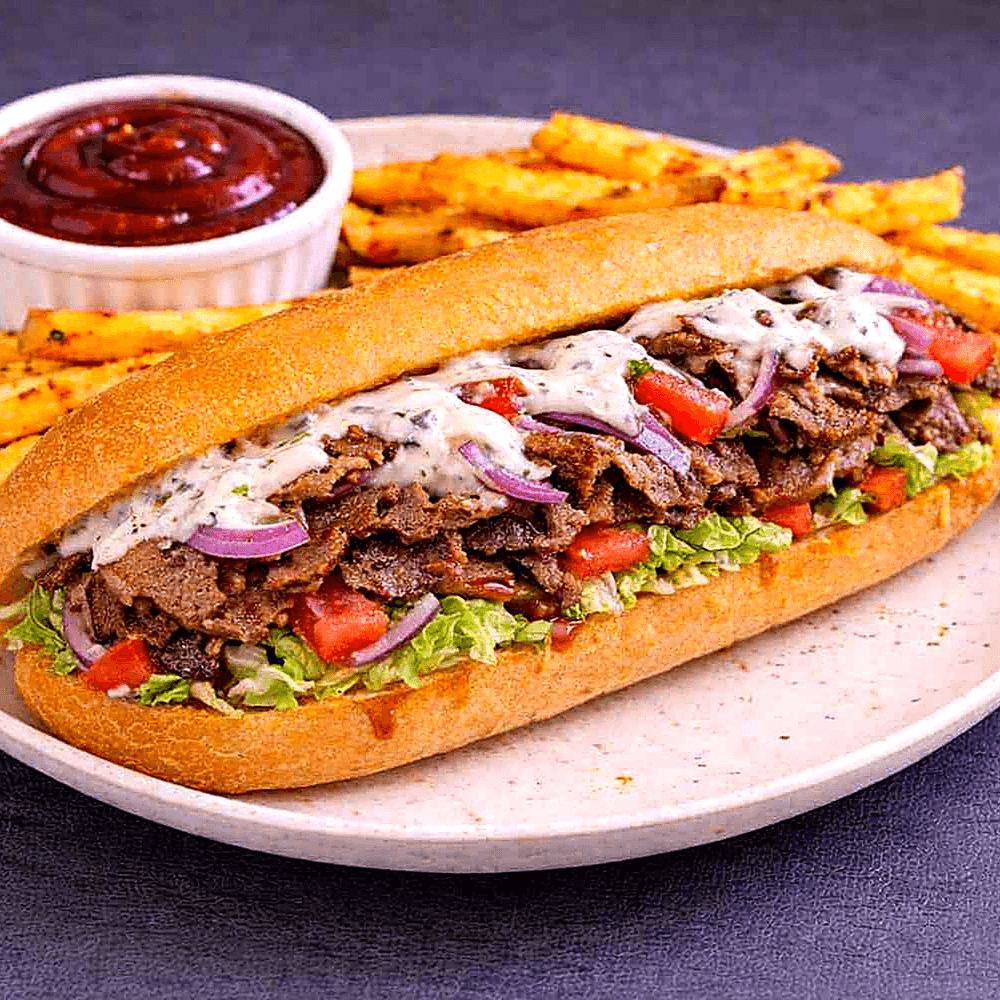Beef & Lamb Gyro Cheesesteak Sandwich