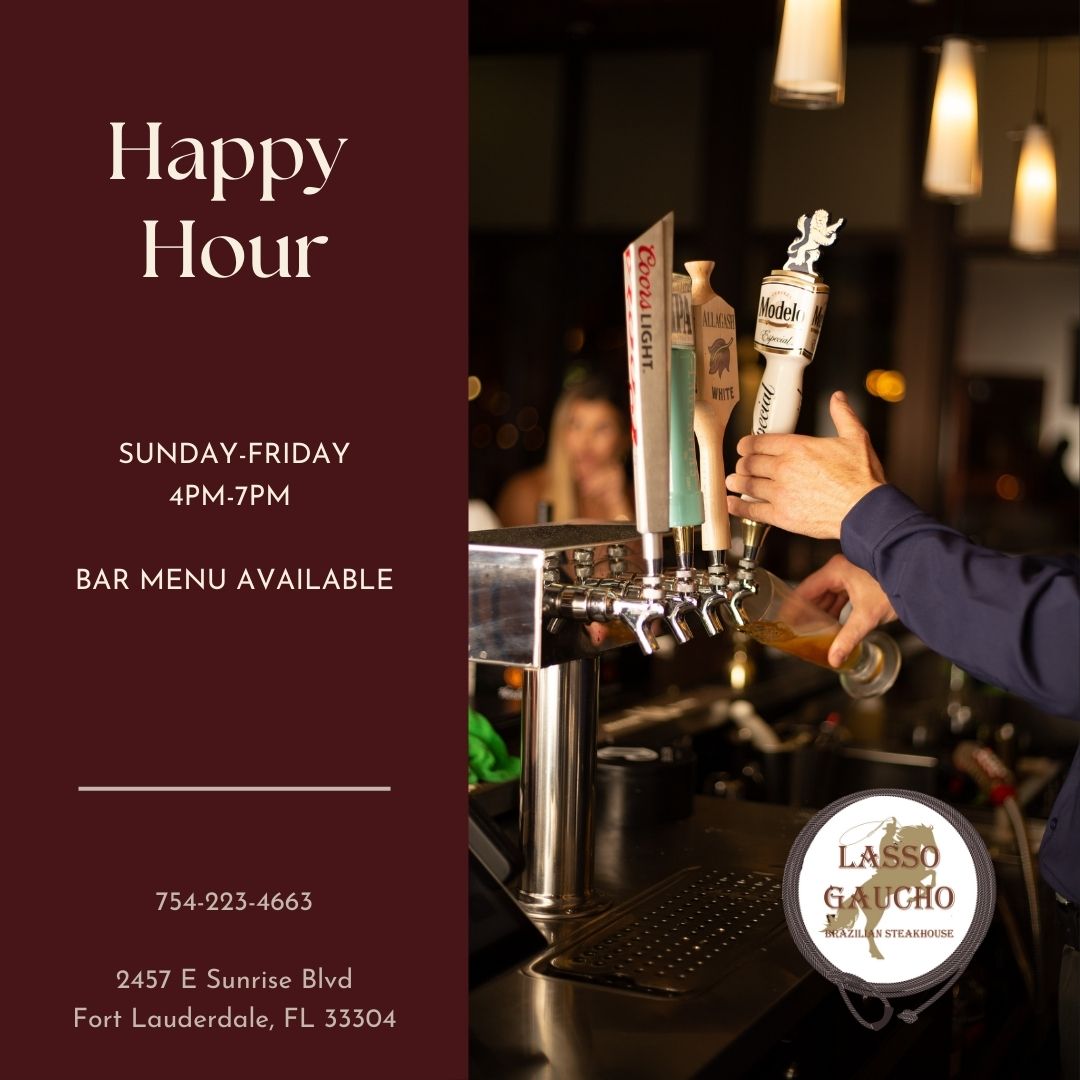 Happy Hour 4:00 PM - 7:00 PM 🥃 Sunday - Friday Old Fashion at Lasso Gaucho  Brazilian Steakhouse