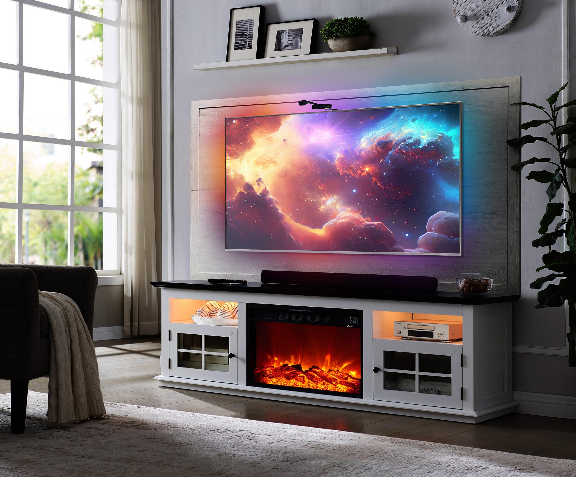 Richmond 72" TV Stand w/Backboard & Fireplace 