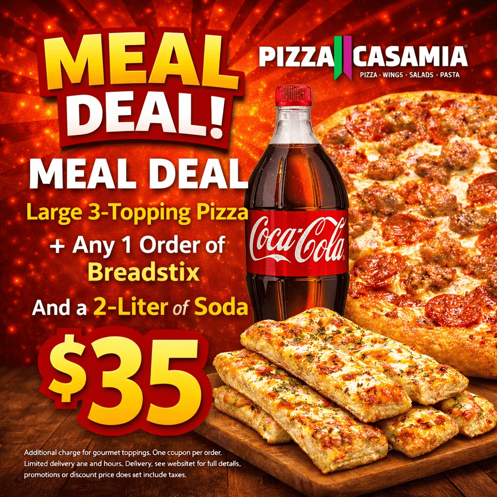 Large 3 Topping Pizza + Any 1 Order of Breadstix And a 2 Liter of SODA
