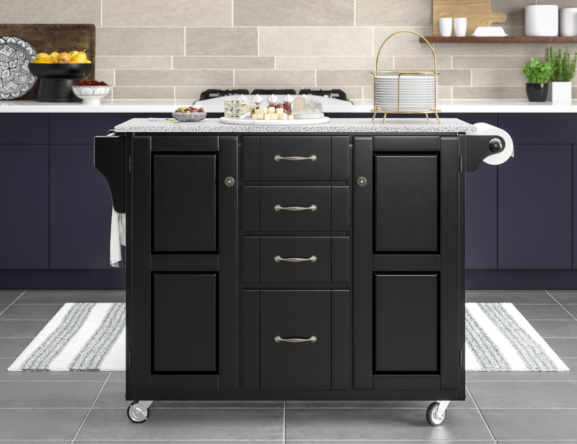 Kitchen Cart, Black, Granite Stone
