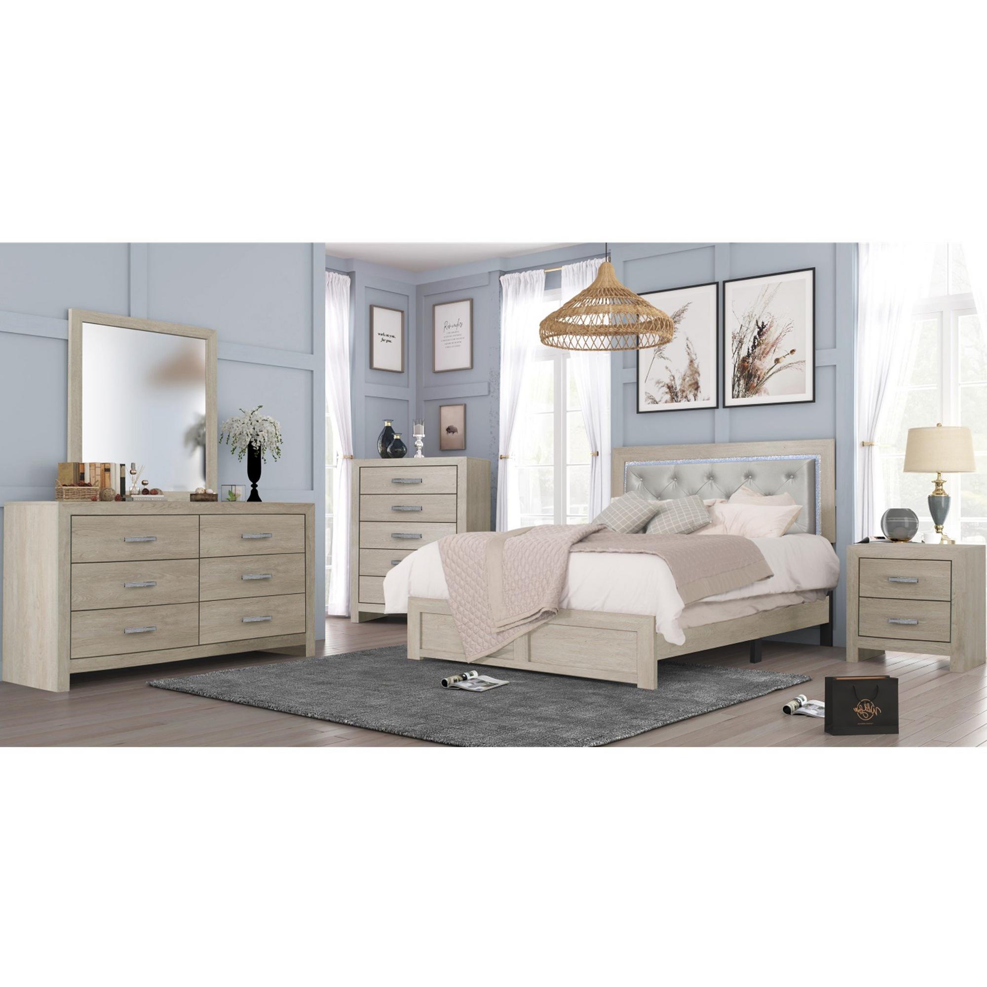 King Jaylen Bed w/Chest, Dresser, Mirror, Nightstand
