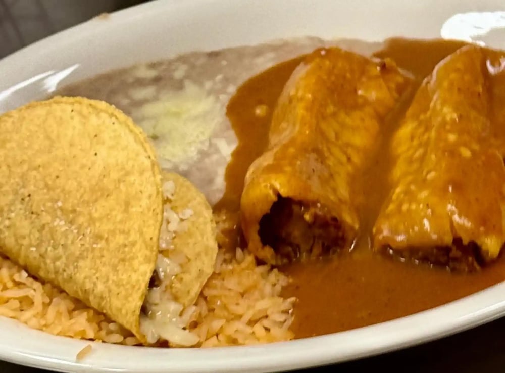 Two Tamales, Taco, Rice & Beans
