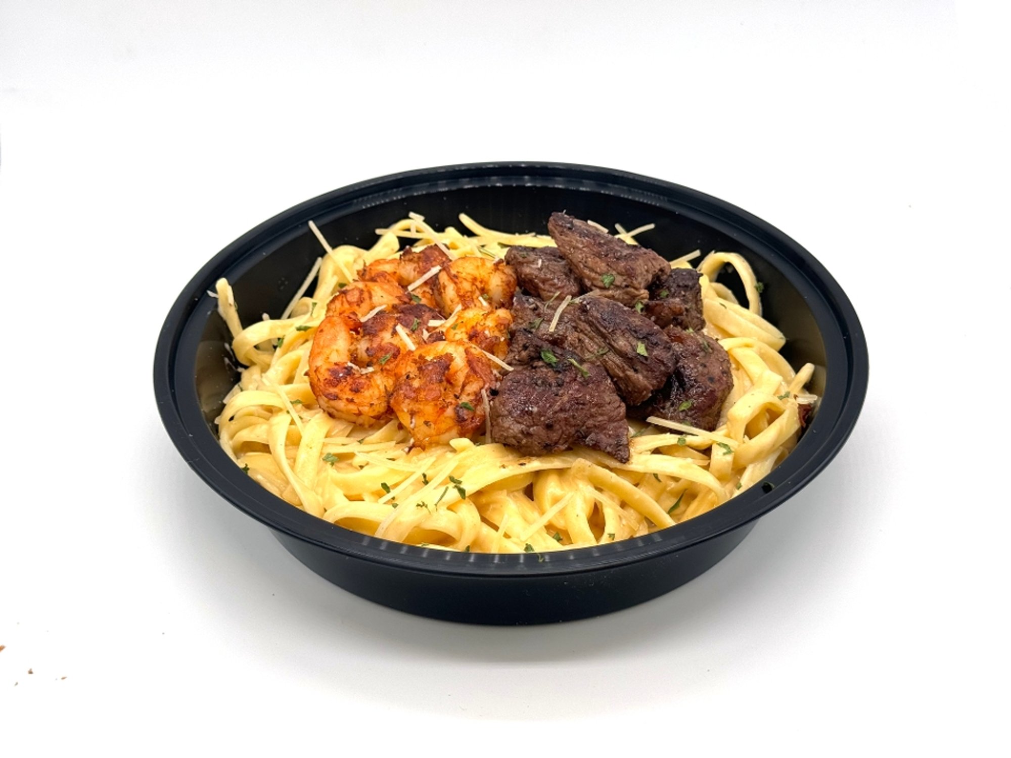 Steak & Shrimp Fettuccine Alfredo with Lobster Sauce