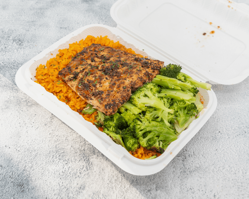 Bourbon Glazed Salmon with Rice