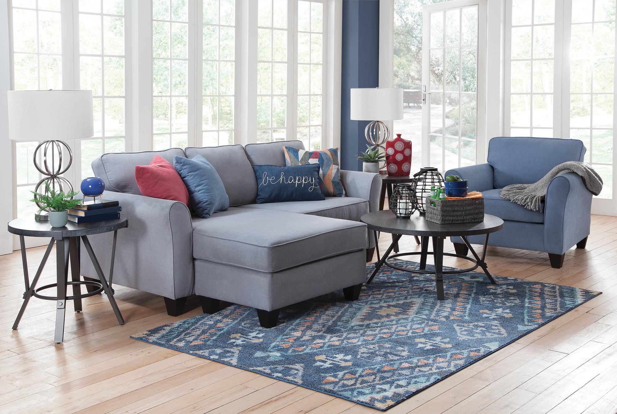 Kaylie Grey Chaise Sofa & Blue Chair