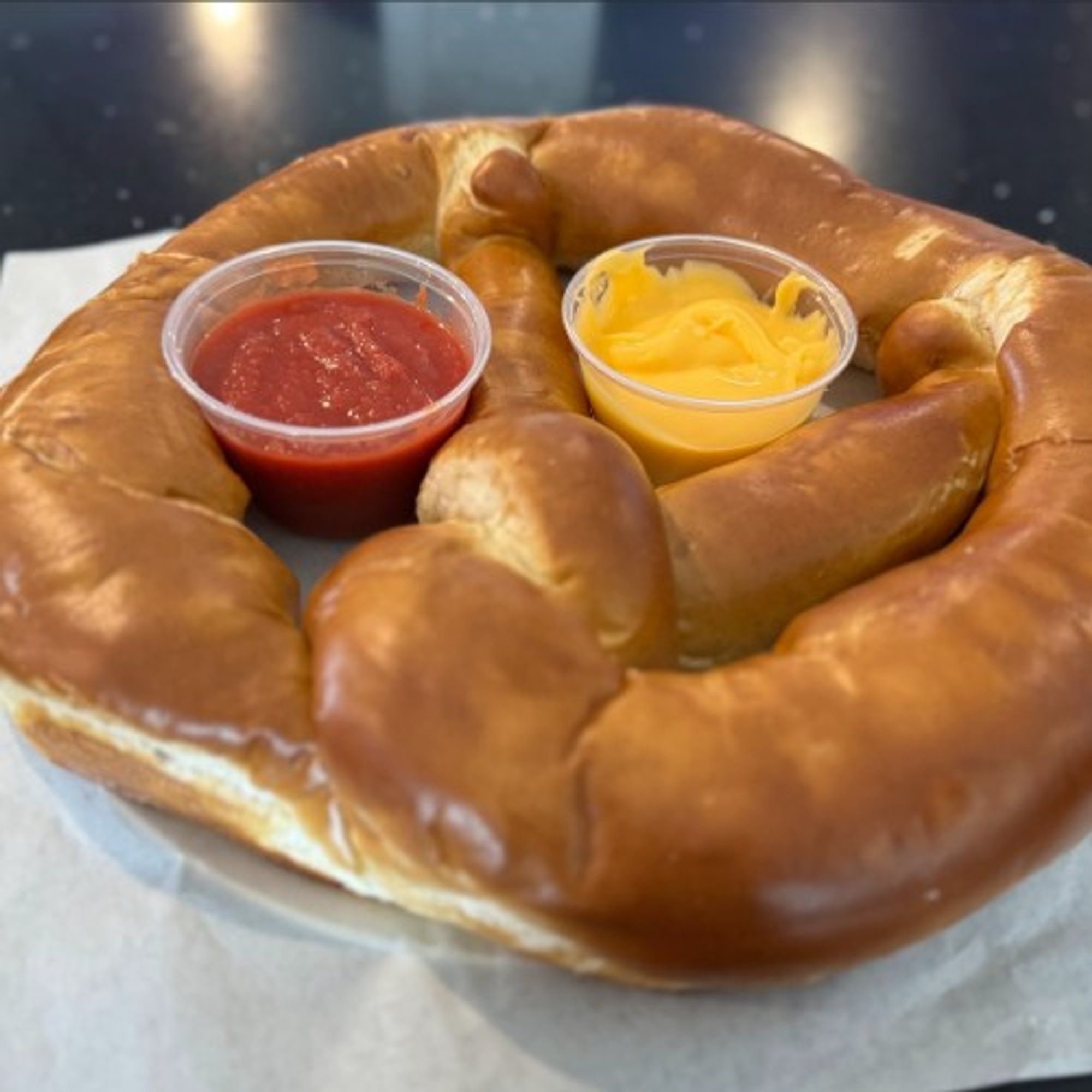 Jumbo Pretzel w/ Honey Mustard and Nacho Cheese
