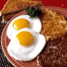 #1 Two Eggs with Ham, Sausage, Bacon, Fresh Side Pork or Hamburger