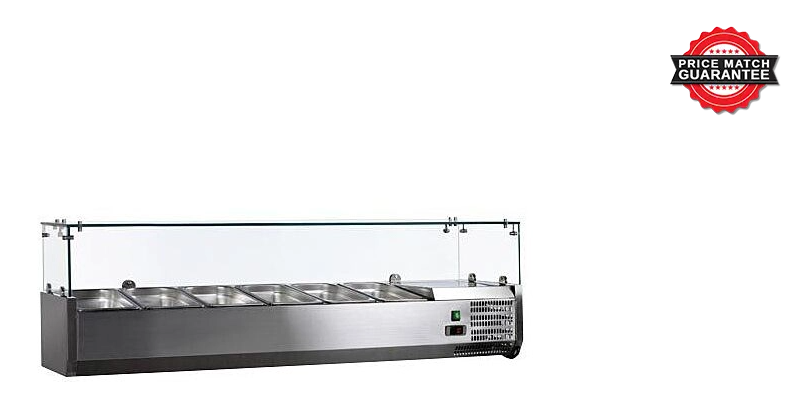 Zanduco 59" Refrigerated Topping Rail with Sneeze Guard and 6 Pan Capacity