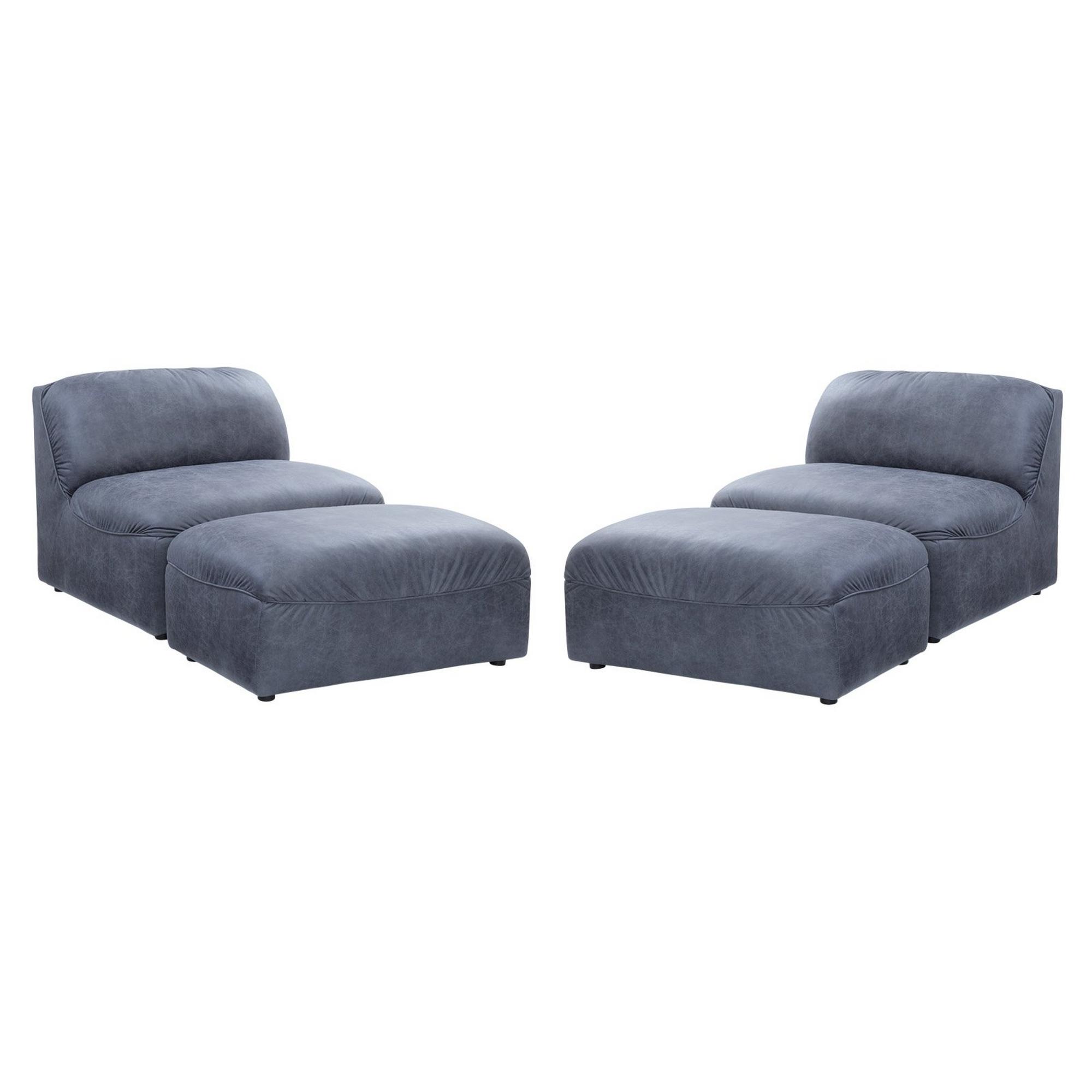 Two Aladdin Armless Chairs with Ottomans
