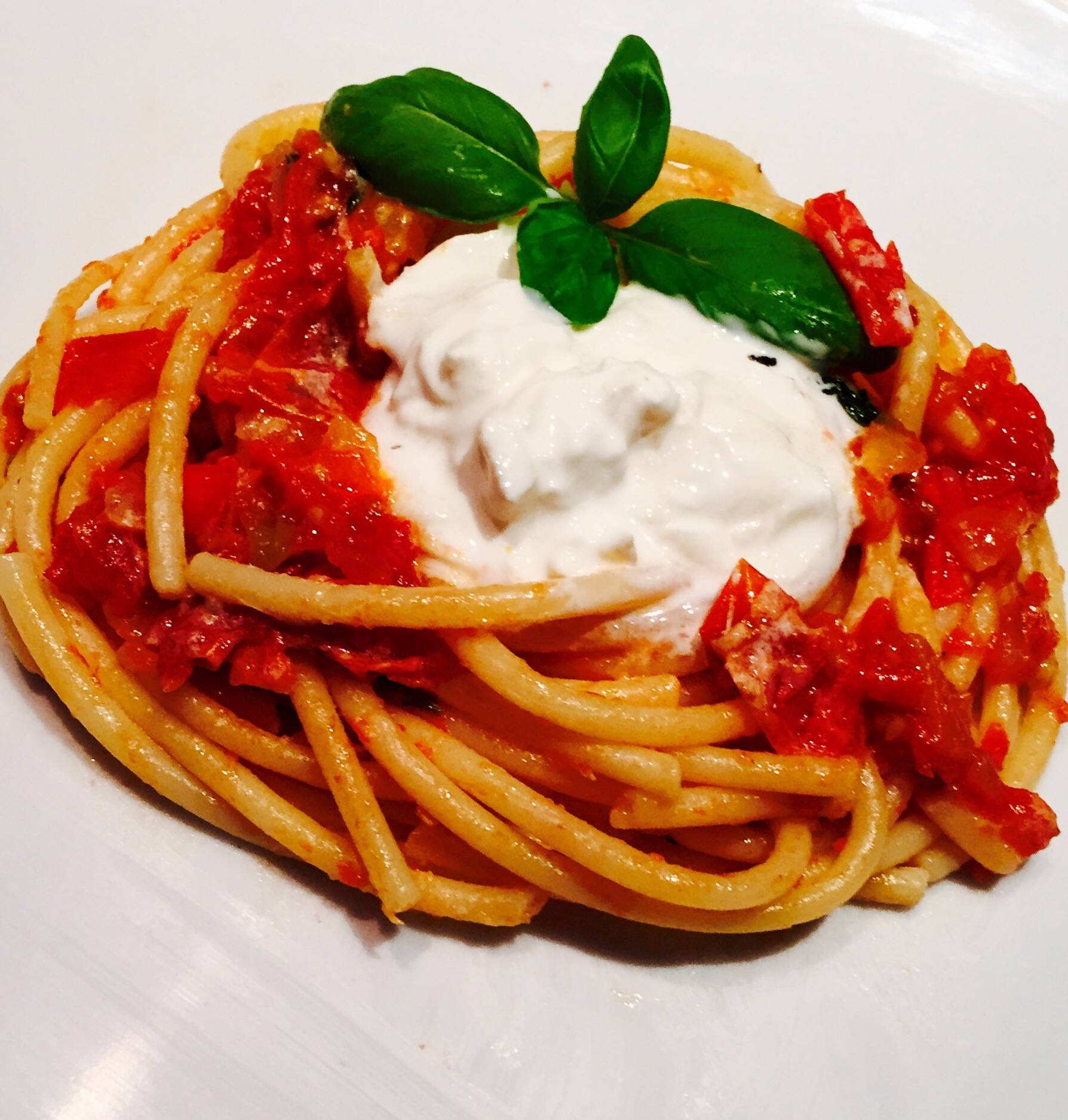 Spaghetti Tomato Sauce and Burrata