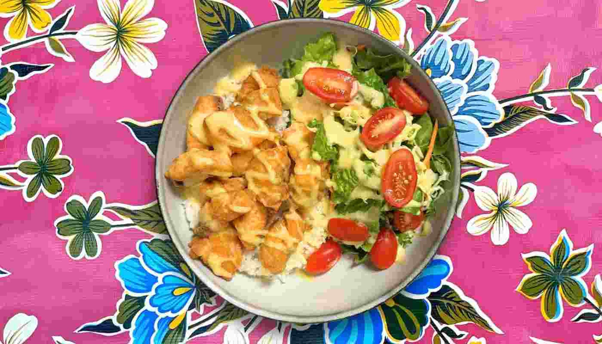 Crispy Salmon lime mayo Rice bowl