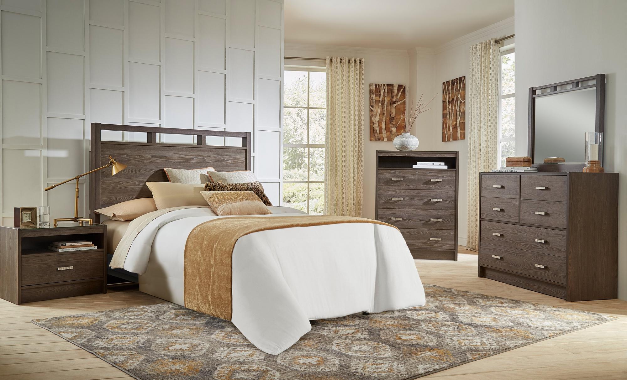Queen Tobak Bed w/Chest, Dresser, Mirror, Nightstand