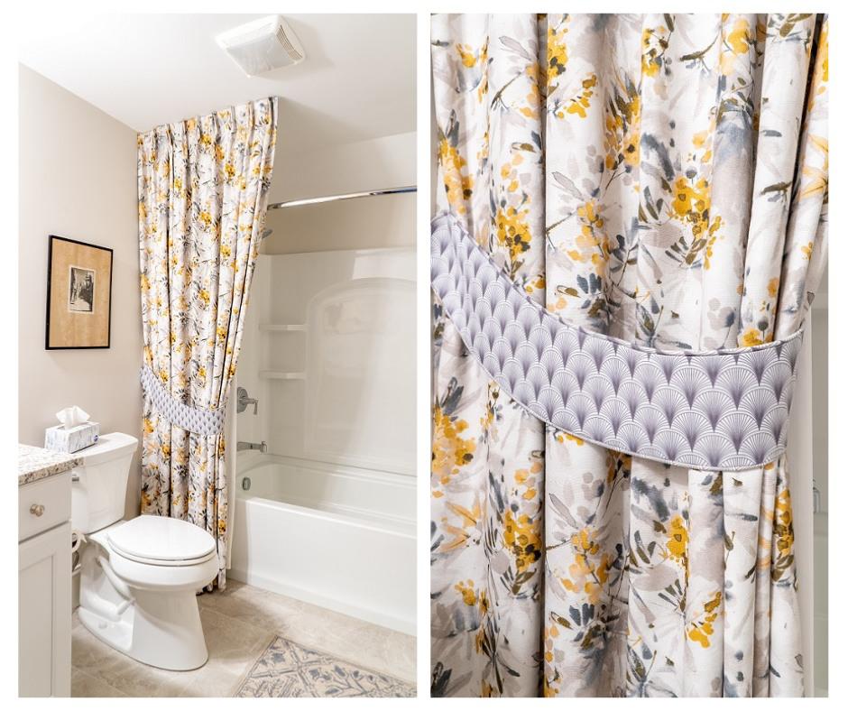 We don't just do Curtains for your windows! We can do them for tubs and showers, too! Check out this Shower Curtain we created for a bathroom in Holden!