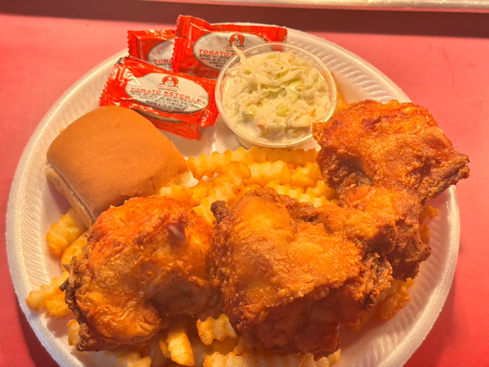 3 PC Breast Dinner Includes Fries, Slaw & Roll