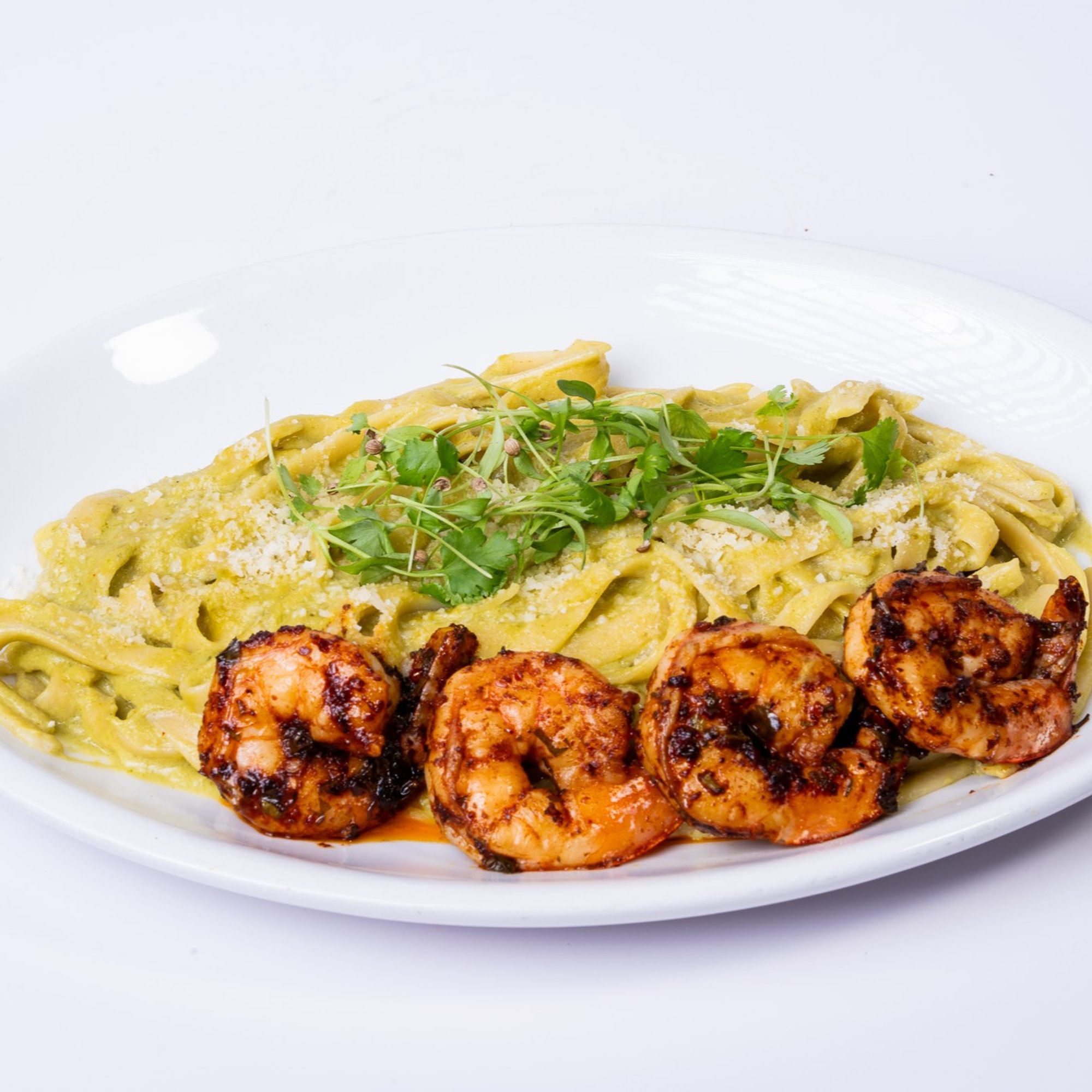 Camarones al Poblano con Pasta