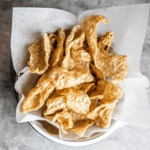 Chicharrones with Tomatillo Salsa and White Queso