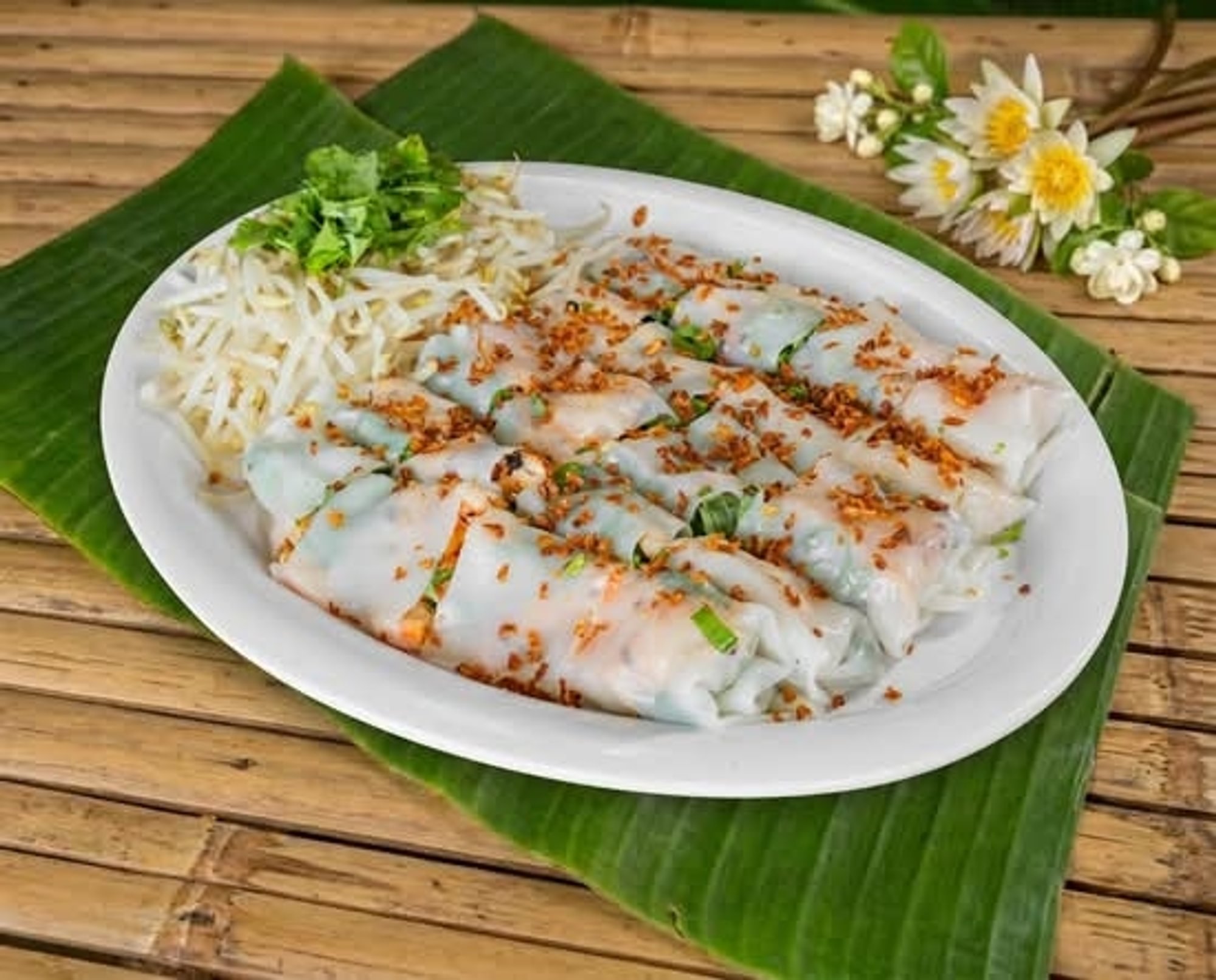 Steamed Rice Paper with BBQ Shrimp (Bánh Cuốn Tôm Nướng)