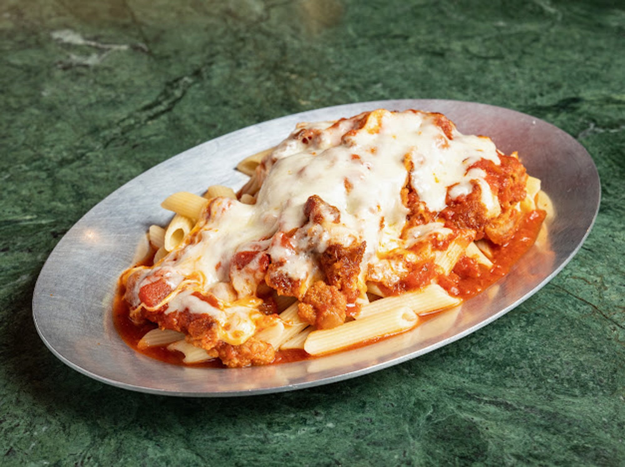 Pasta with Chicken Cutlet and Mozzarella Cheese
