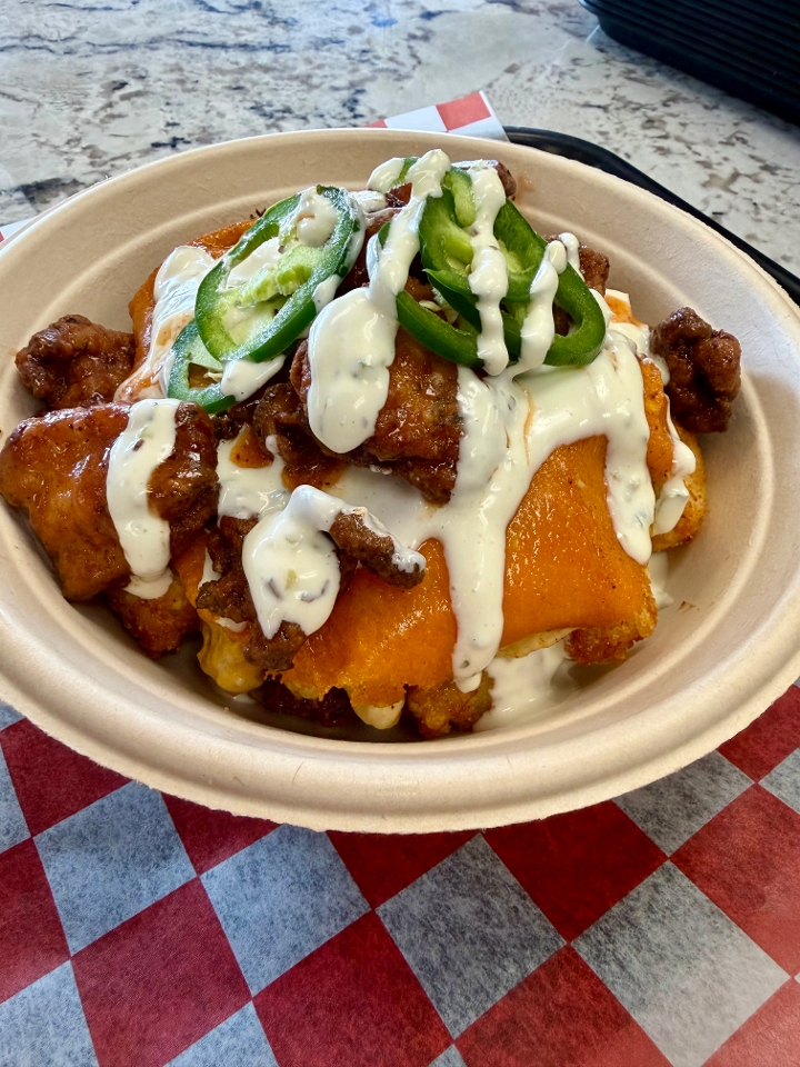 Buffalo Fried Chicken Mac Stack