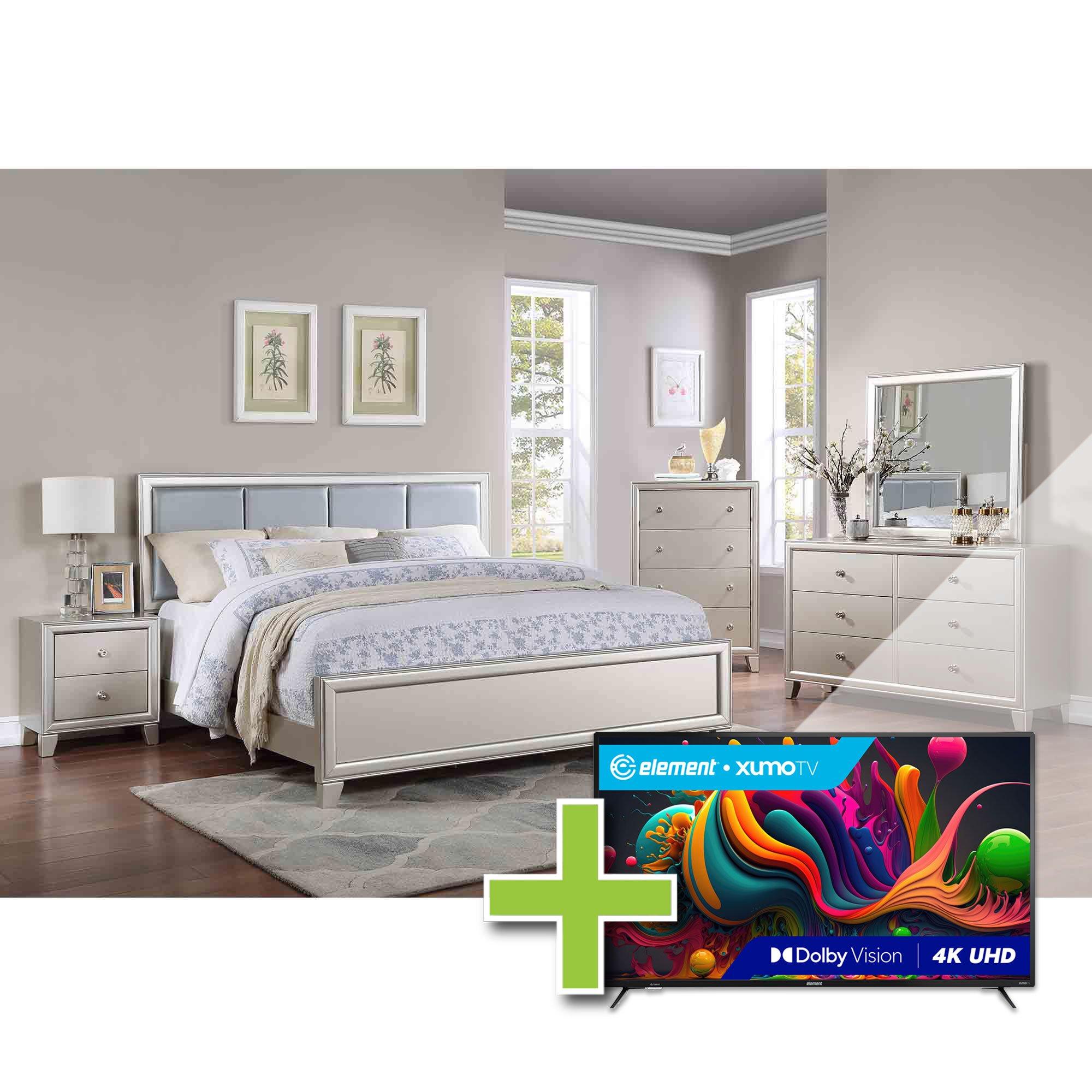 Queen Omni Bed w/Chest, Dresser, Mirror, Nightstand + 55" Element TV