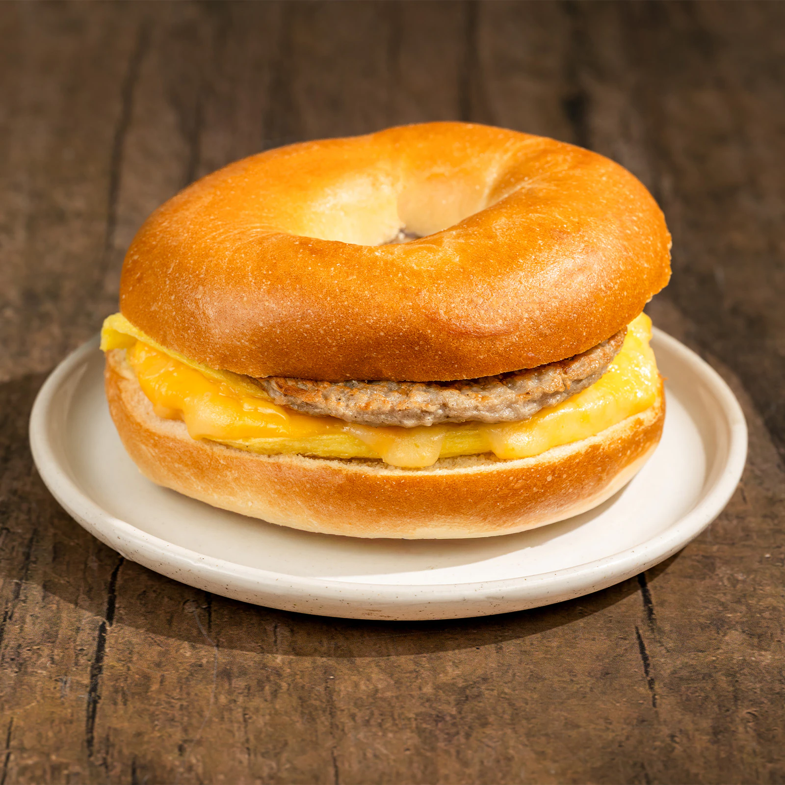 Sausage, Egg, and Cheddar Bagel Sandwich