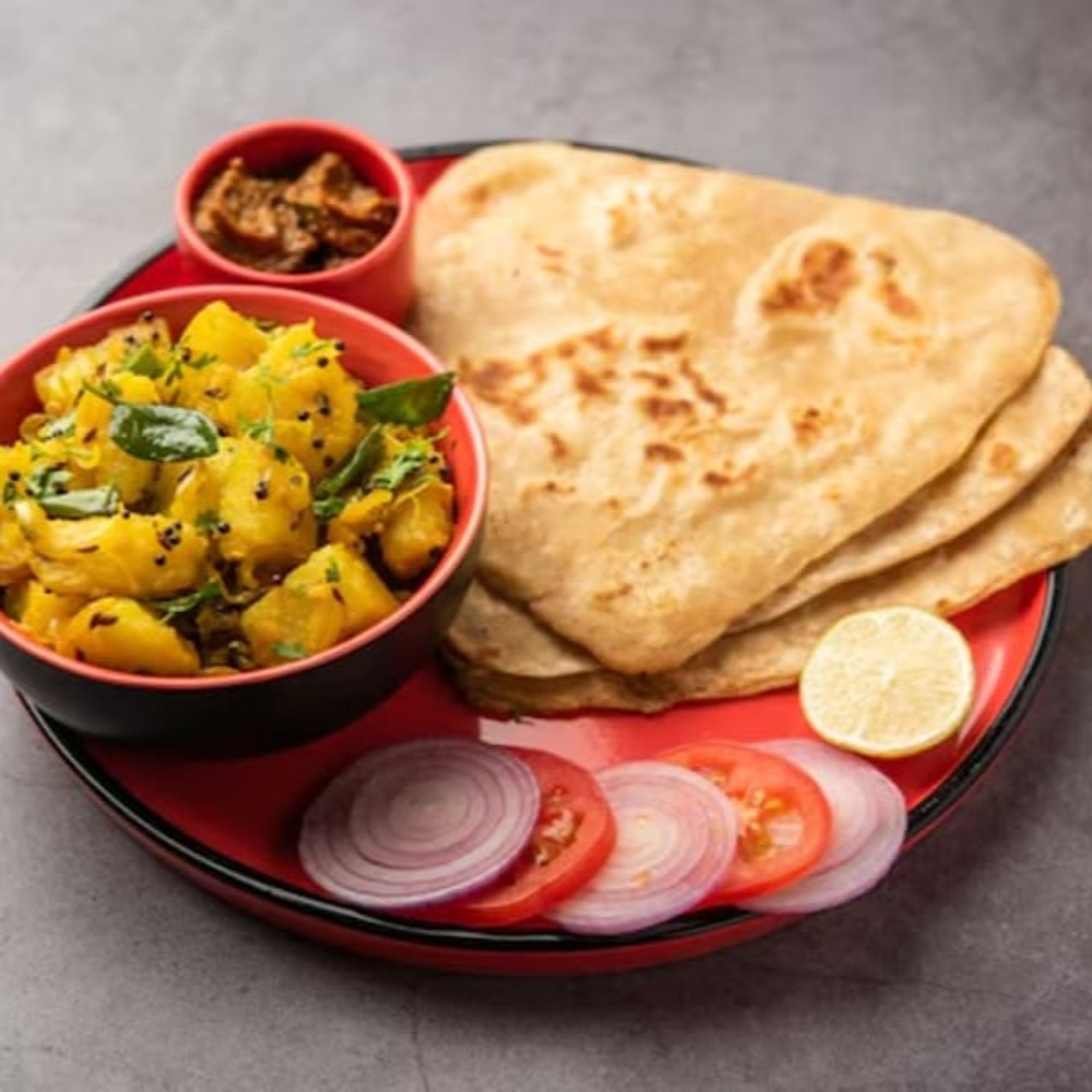 Porota, Naan or Ruti, Vaji or Dalmix & Cup of Tea