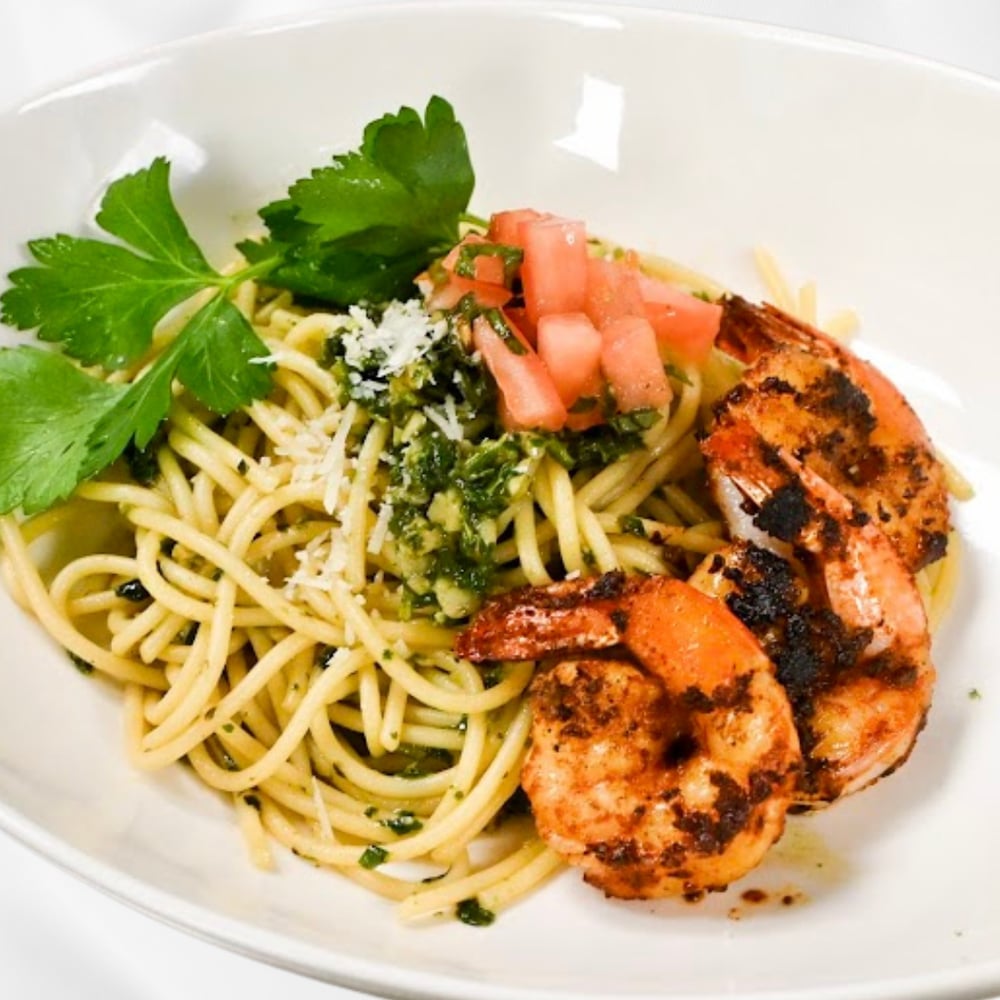 Spaghetti Gamberoni Al Pesto