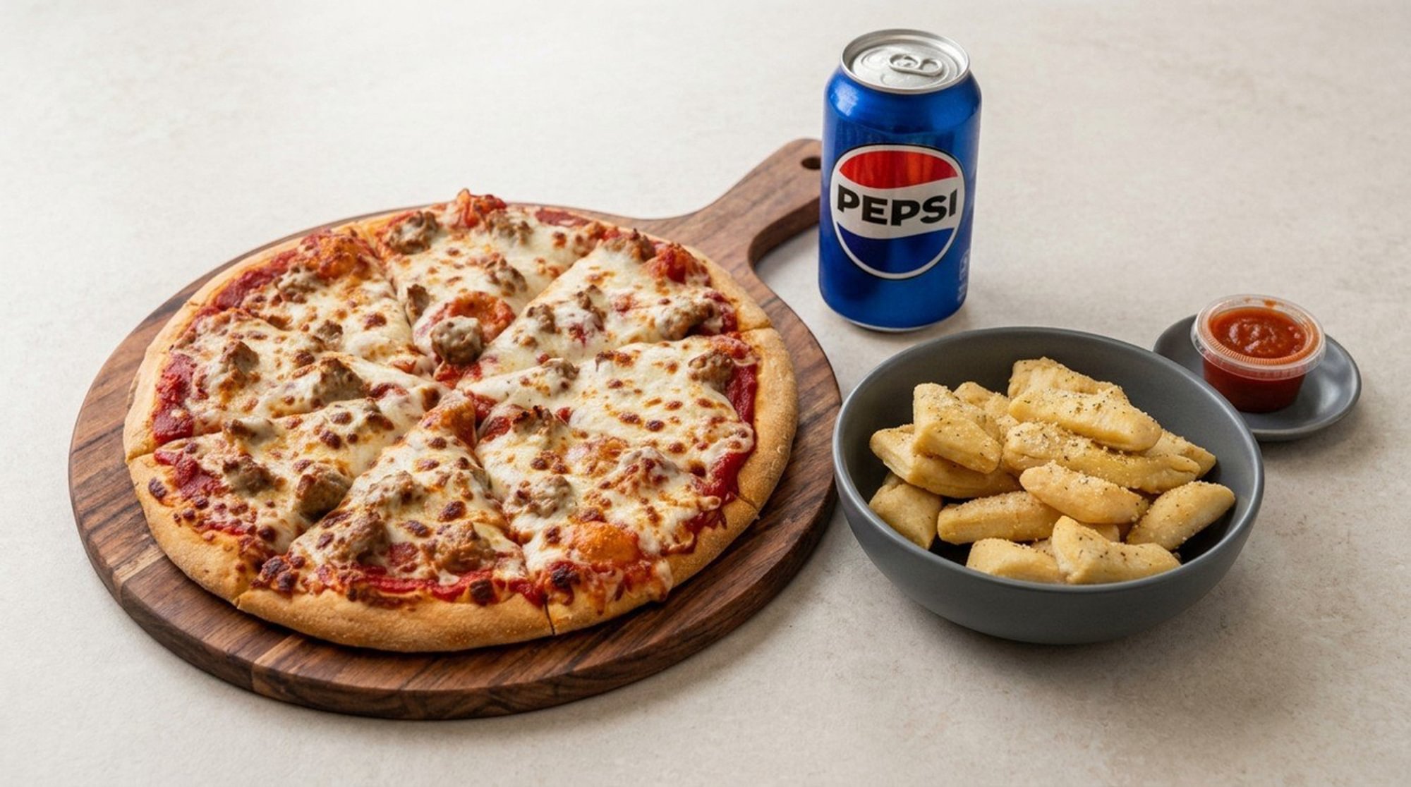 Mangiamo Meal Deal- 1 Medium Pizza, Breadsticks & 1 Can Of Soda