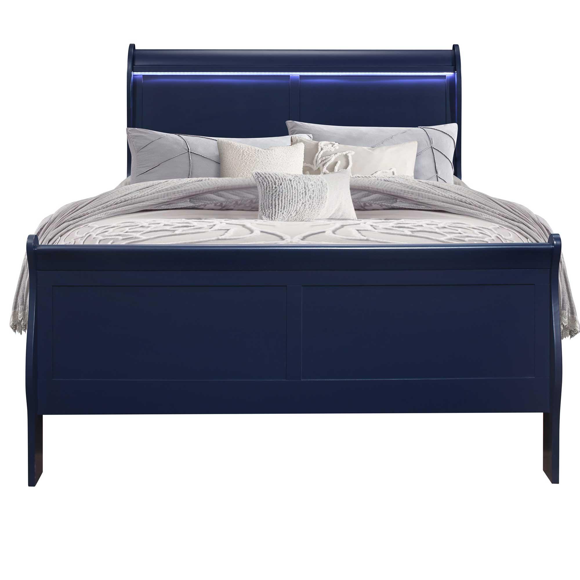 Full Charlie Bed - Blue w/Dresser, Mirror, Nightstand