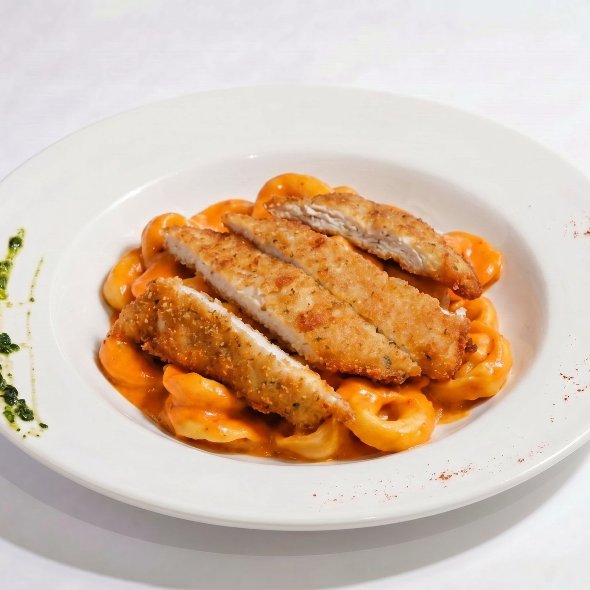 Tortellini Alla Panna with Breaded Chicken