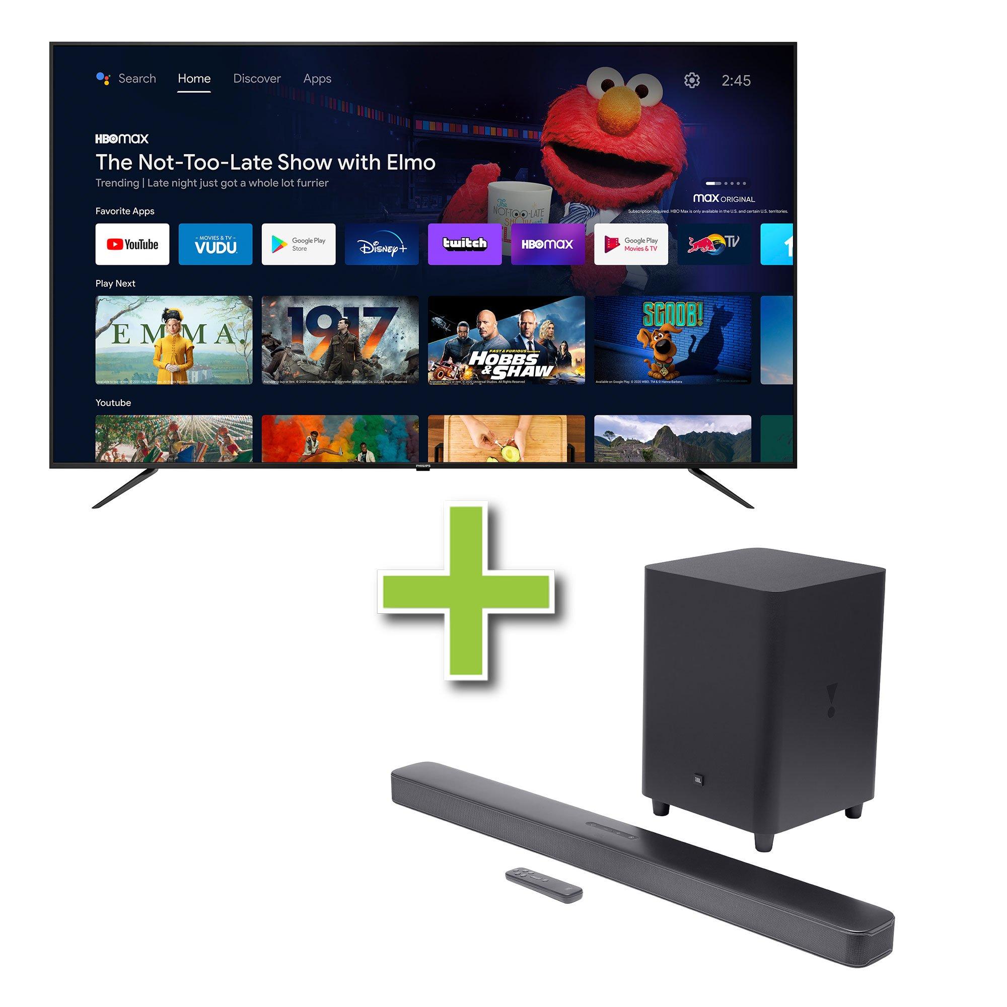 75" Philips 4K Ultra HD Smart TV & JBL 5.1ch Soundbar w/ Subwoofer