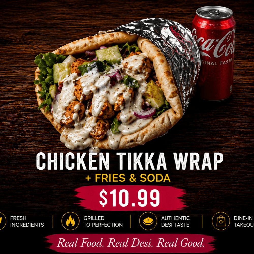 Chicken Tikka Wrap + Fries + Can Soda